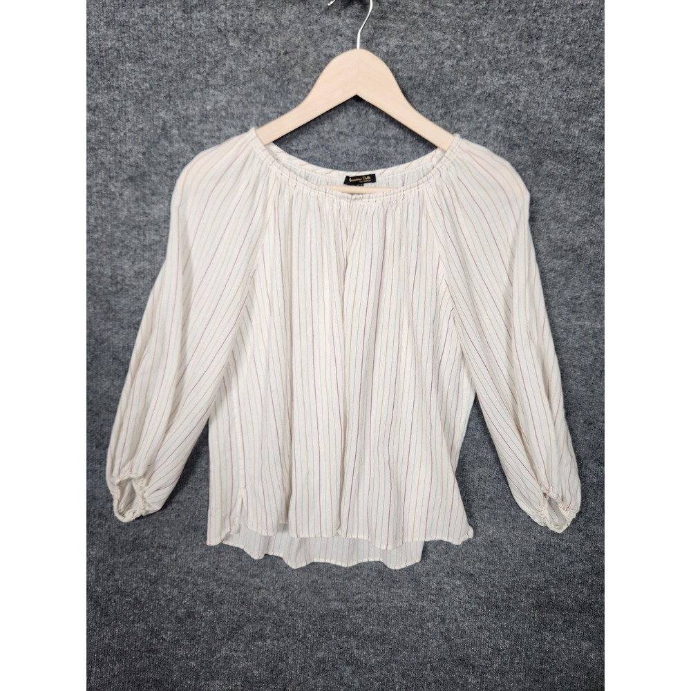 Massimo Dutti Shirt Womens 4 White Stripe Peasant Blouse Long Sleeve Boho Top